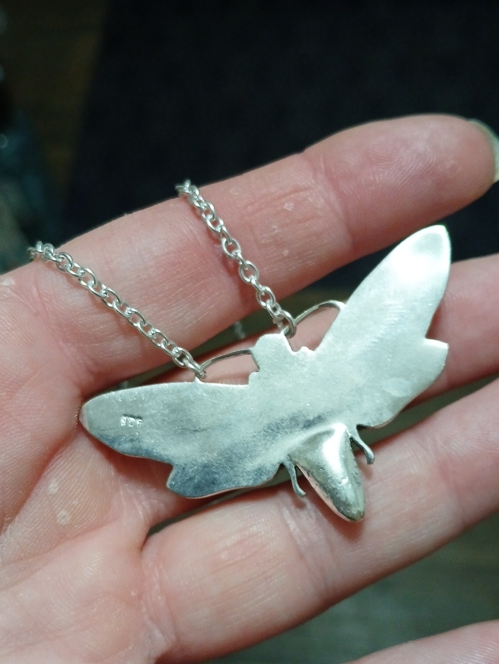 New Tiger Eye Luna Moth 925 Silver Necklace. - Picture 4 of 5